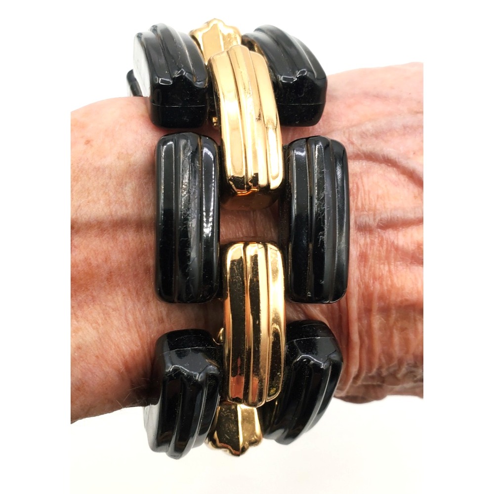 Vintage Napier Bangle Bracelet Gold Tone Black  7"